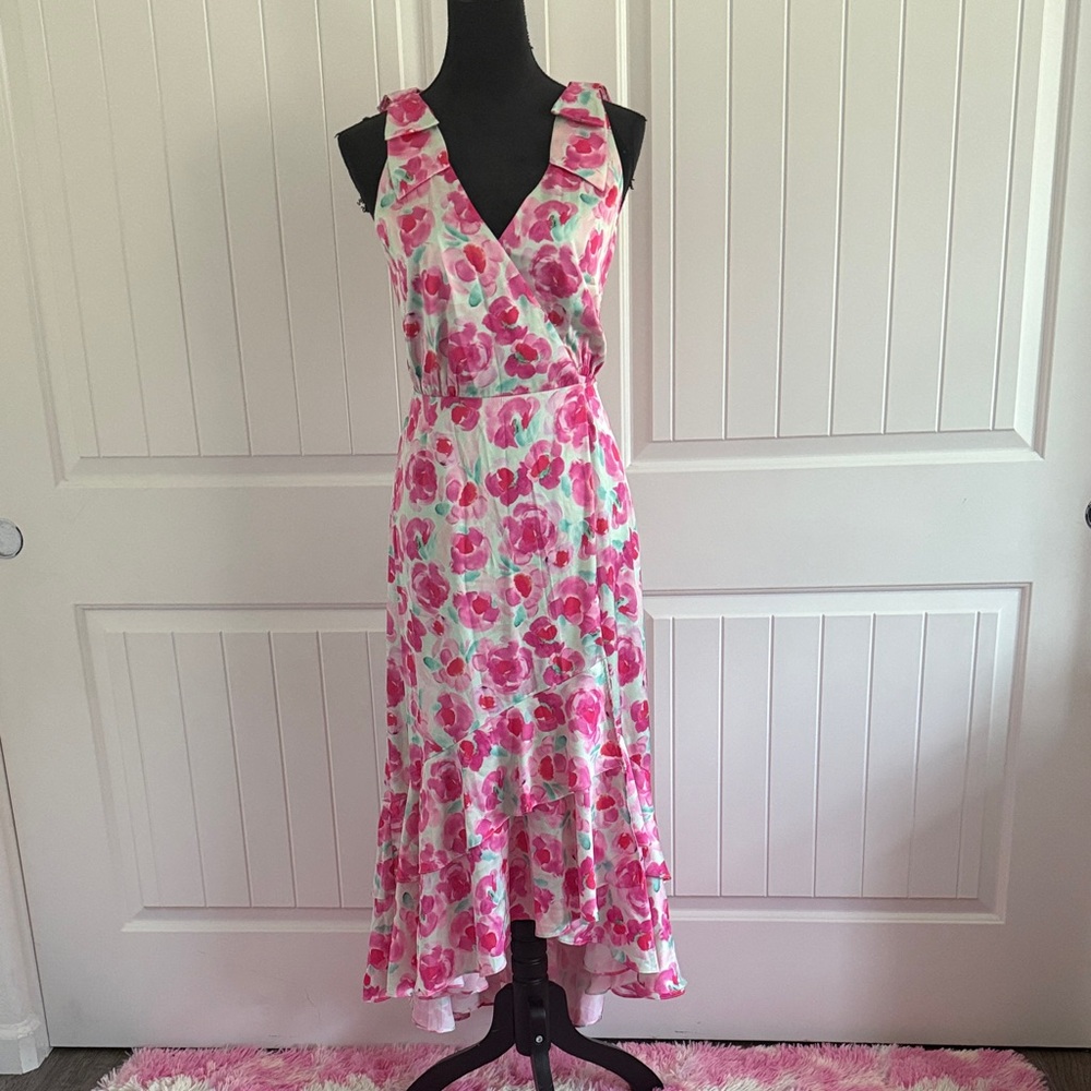 Adelyn Rae Pink Floral High Low‎ rwap Dress